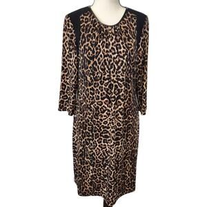 Chico's Annie Leopard Animal Midi 3/4 Sleeve Stretch Dress NWOT Size 8